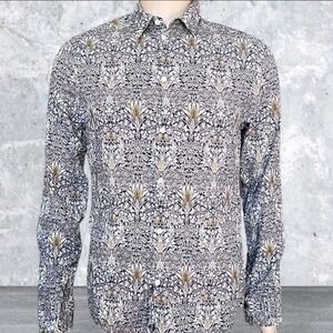 William Morris & Co + H&M Shirt Mens Medium Gray Gold Floral Long Sleeve EUC